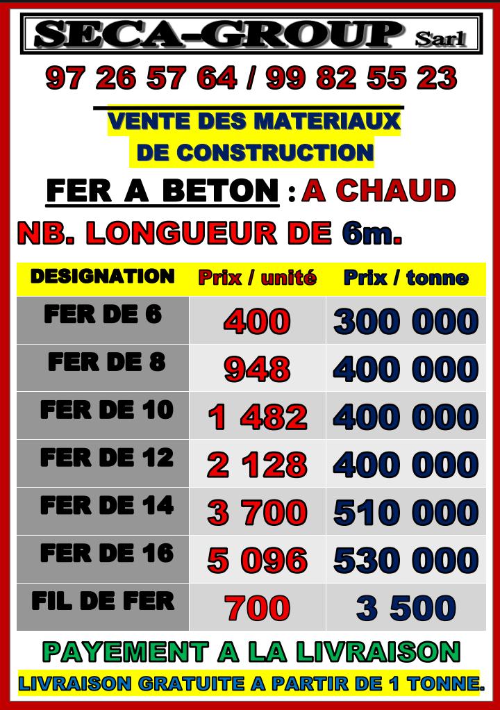 FER A BETON  DE 8 à 12  ( prix par tonne). Longueur 6m